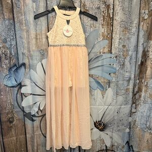 Elegant Peach Lace Kids Dress